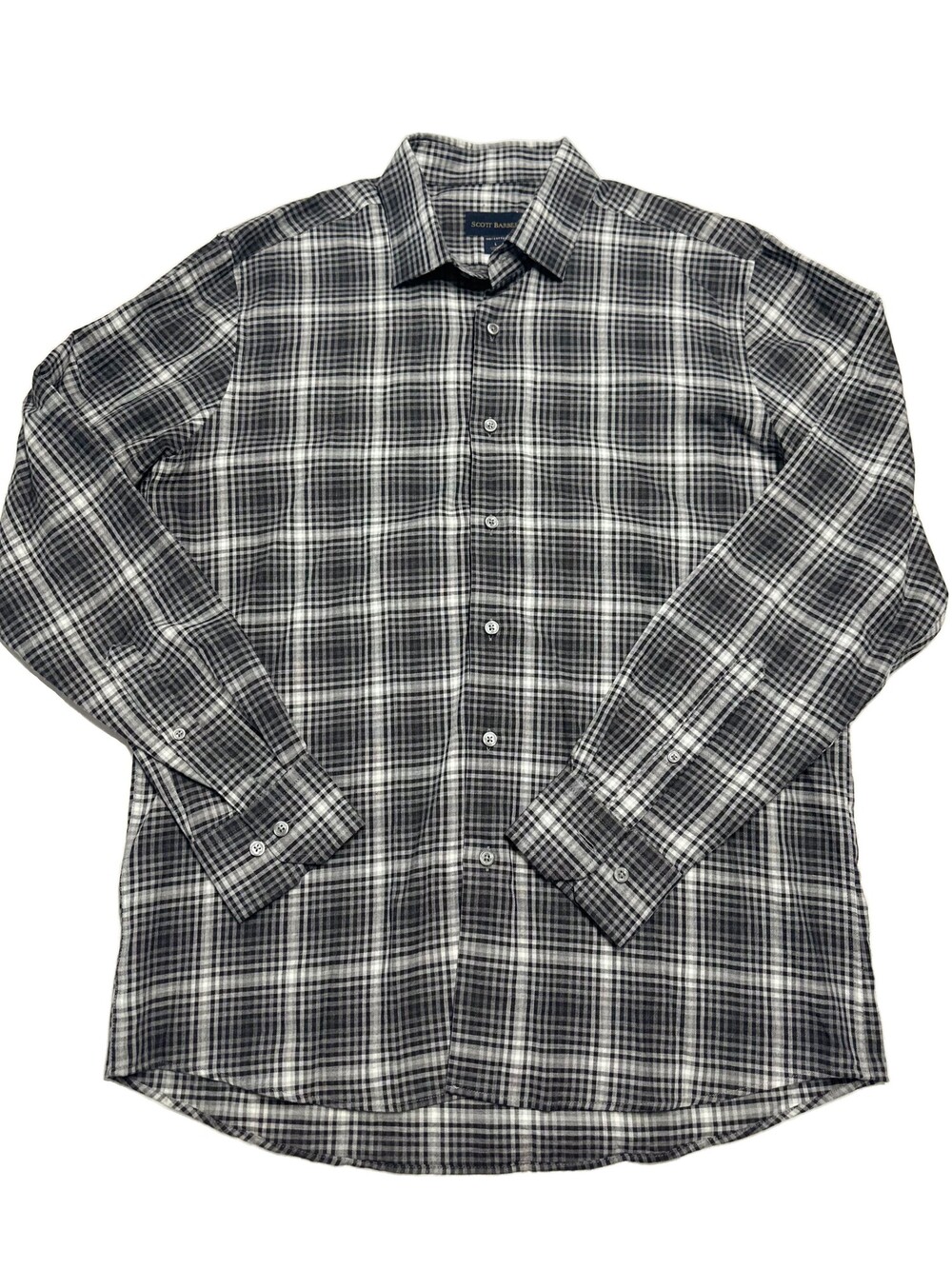 Scott Barber Men’s Plaid Button Down Shirt Size L 100% Cotton Black Gray